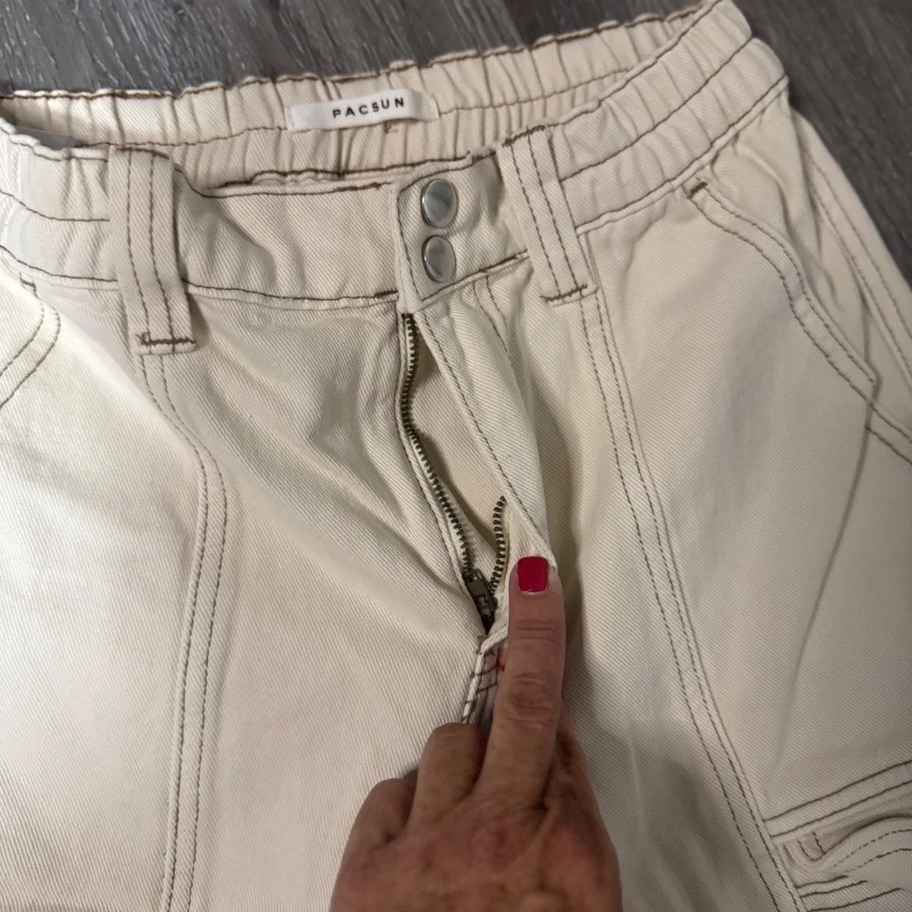 PacSun Elastic Waist Cargo Pants Womens Small Beige Utility Carpenter Jogger Cas
